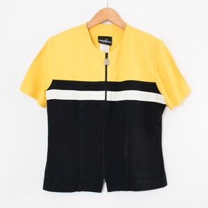 Positive Attitude | Vintage 90’s Yellow White & Black Colorblock Top | Size 8